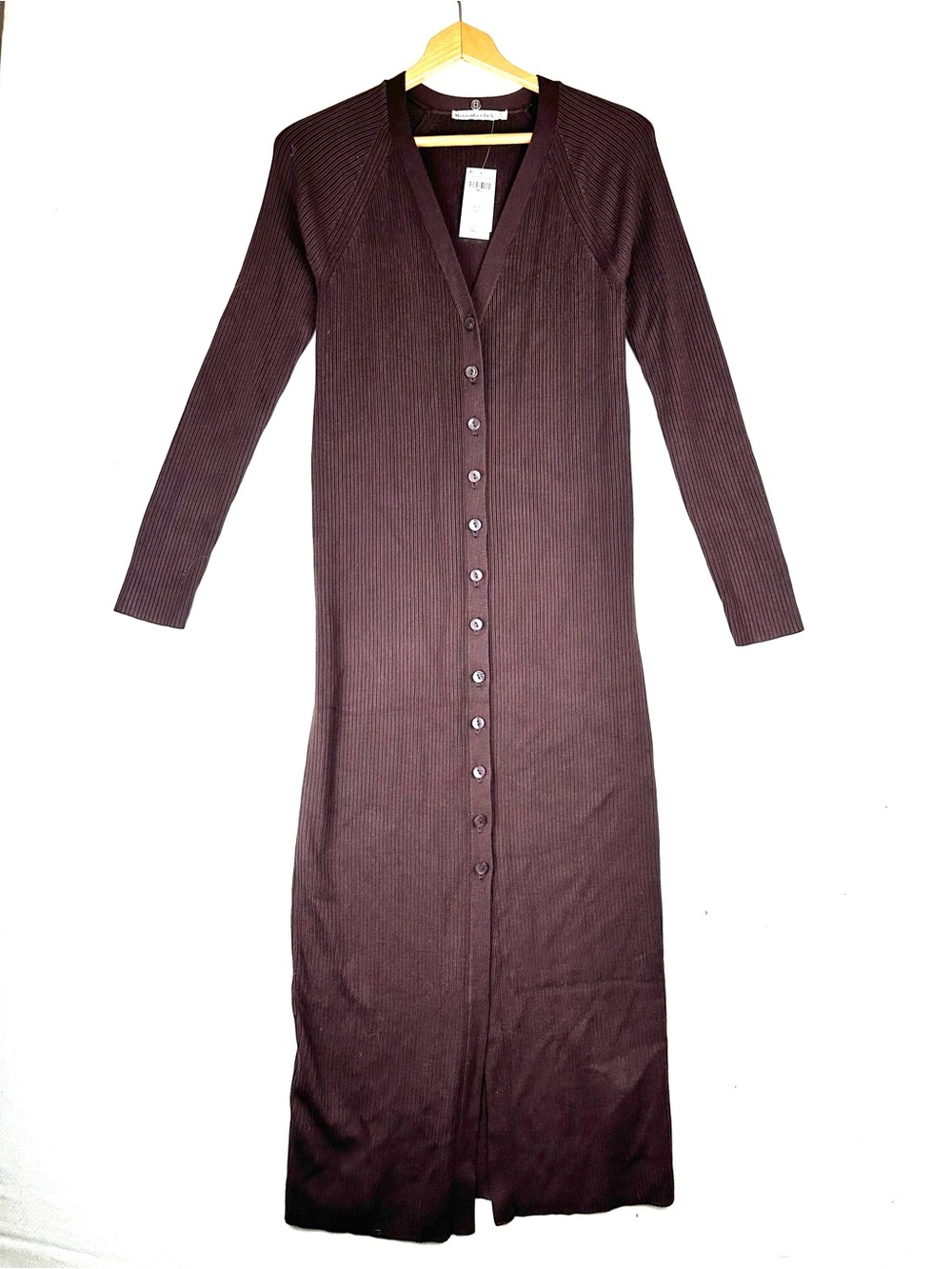 Abercrombie & Fitch Kathleen Post Ribbed Sweater Dress Cardigan Duster Brown NWT